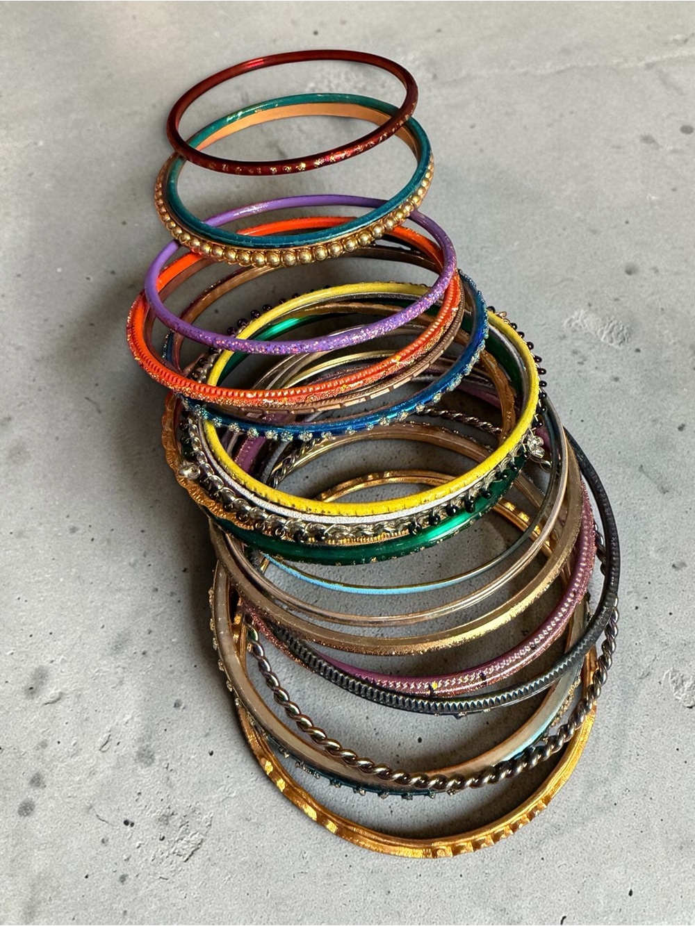 Colorful Stackable Women's Bangles - Mixed Metal and Enamel Set